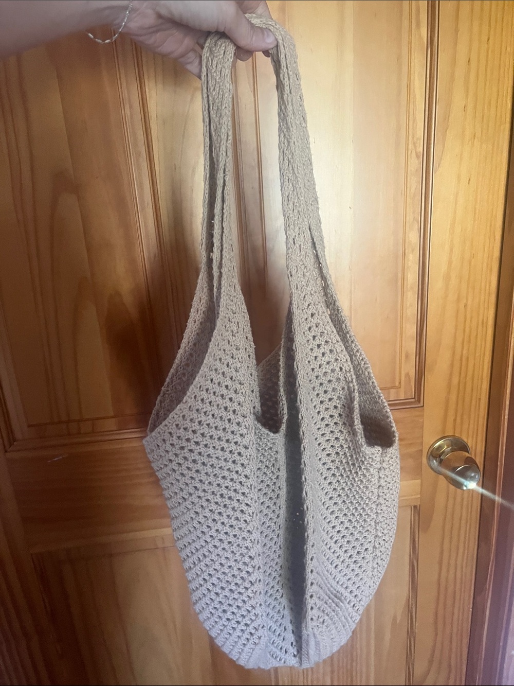 Neutral Crochet Tote Bag — Beige Shoulder Market Bag
